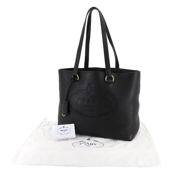 PRADA Logo Tote Bag Leather Black 1BG100 Purse 90284941 - Picture 1 of 11